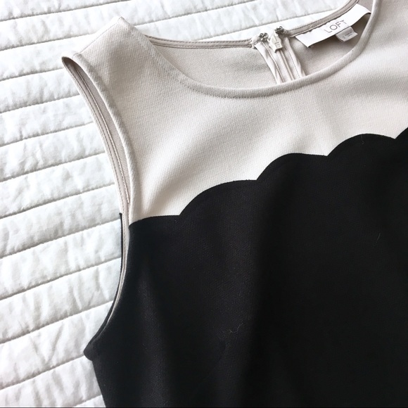 Loft Shift Dress Sz 2 -Black cream, scallop detail - Picture 6 of 8
